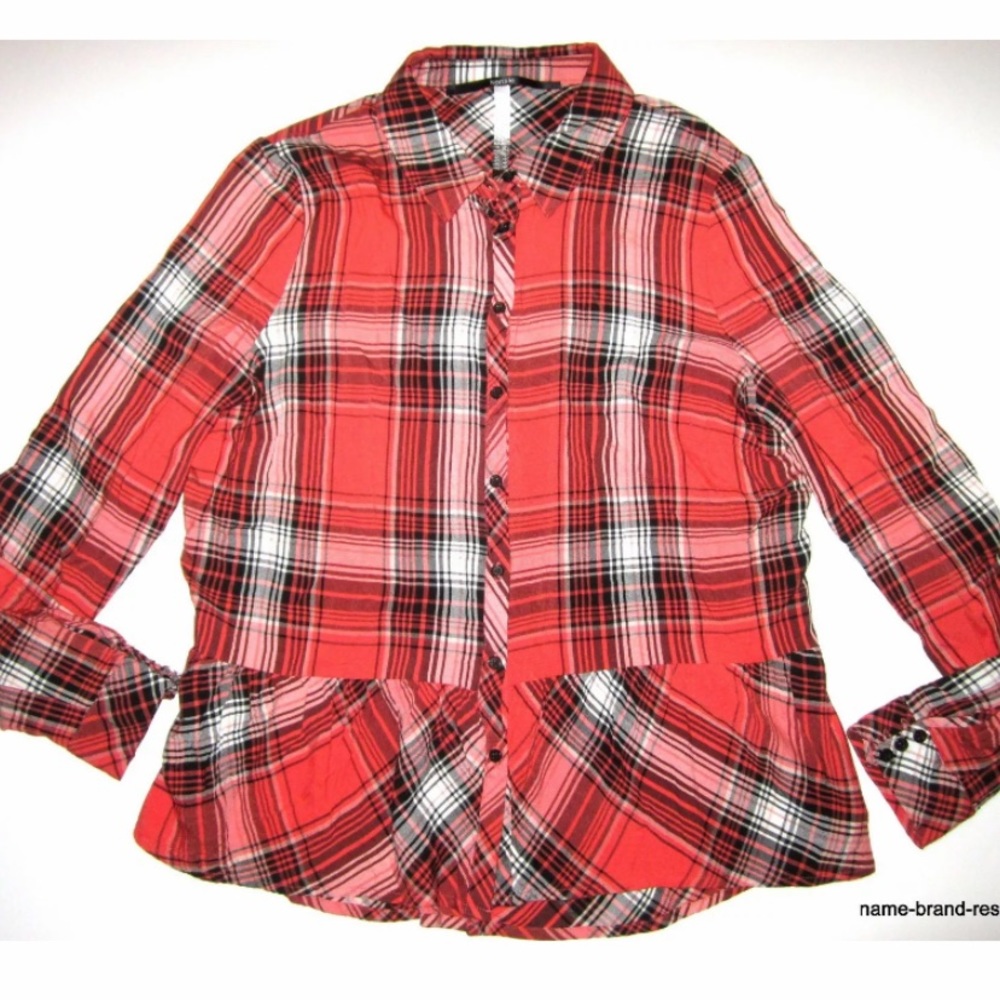 Kensie Plaid Peplum Shirt